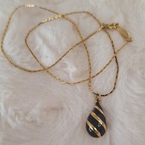 Vintage Napier Gold and Black Striped Pendant Necklace Signed